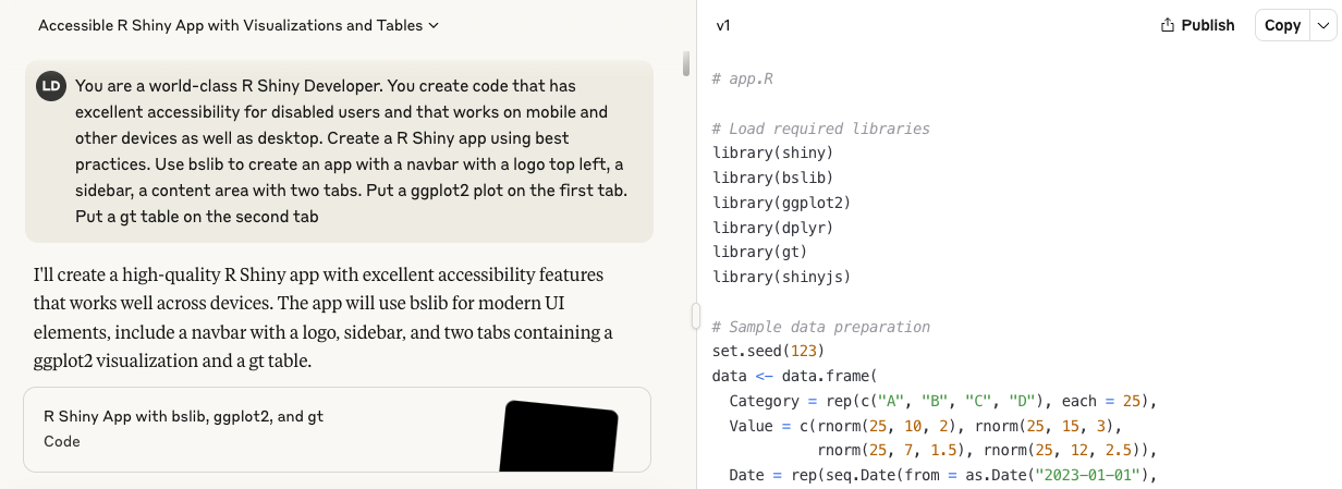 The prompt text given to claude.ai is described in the blog post. The code produced is in the GitHub repository